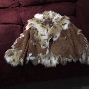 Faux Carmel suede lined with leopard fur child jacket